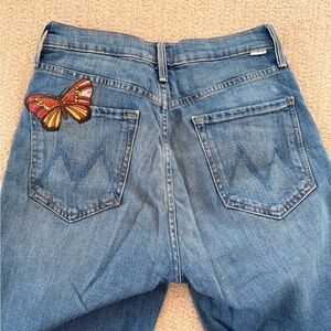 MOTHER Denim Boyfriend Jeans with Vibrant Butterfly